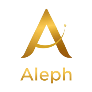 Logotipo de Aleph en dorado sobre fondo negro, firma de consultoría estratégica especializada en liderazgo y toma de decisiones empresariales